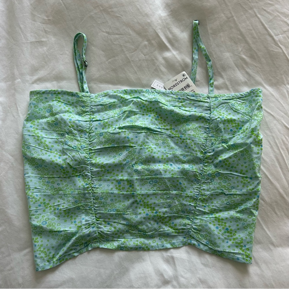 NWT BP by Nordstrom blue & green floral ruched smocked cami crop top